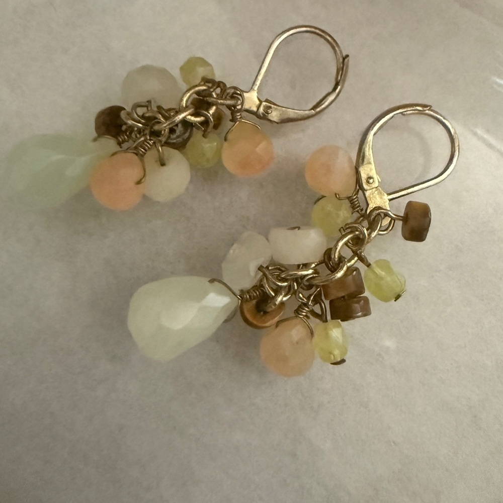 ~1.75” Natural Stone/Gem Beaded Cluster Dangle Earrings